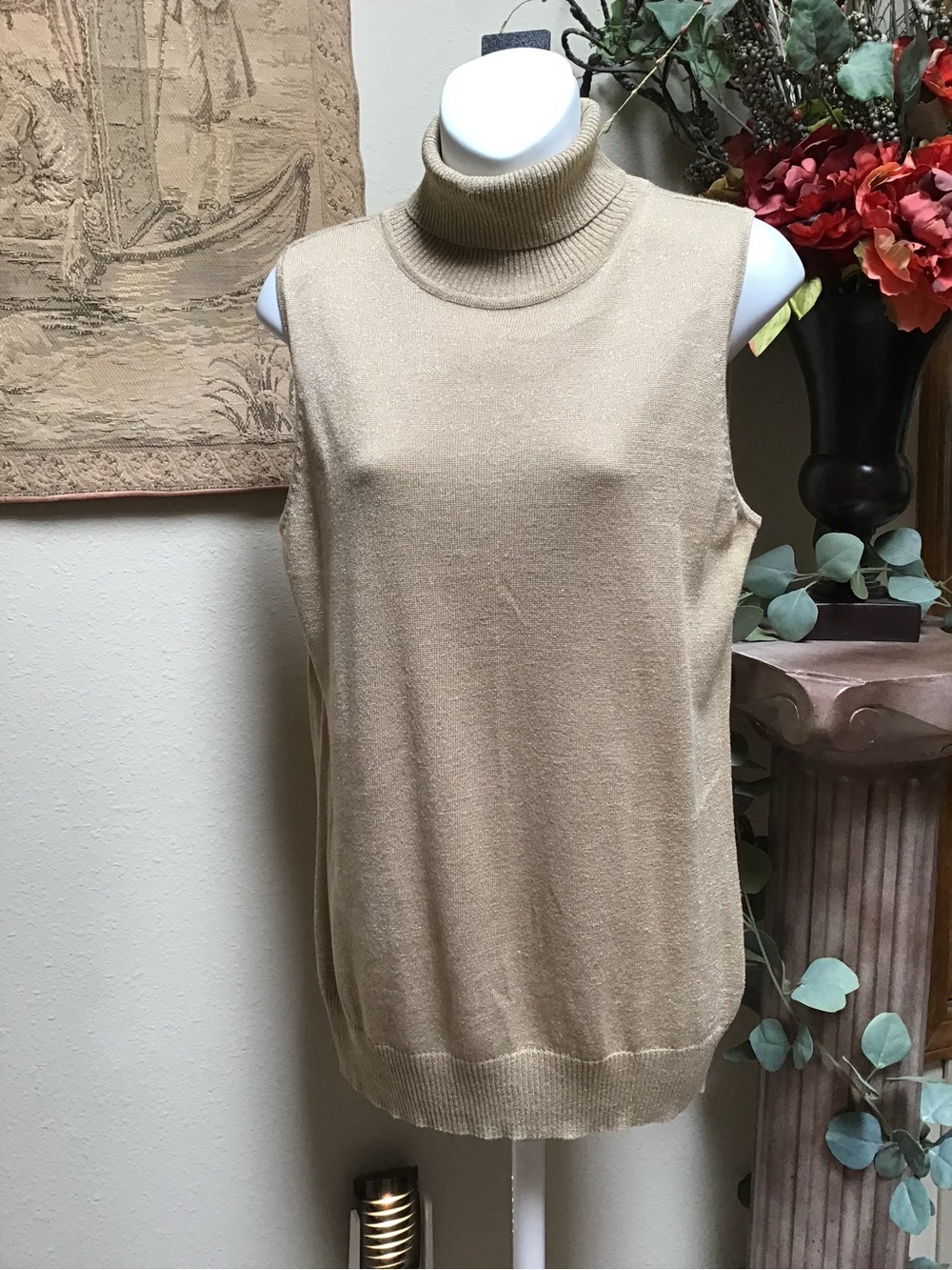 Joseph Sleeveless Turtleneck Sweater Vest in Camel